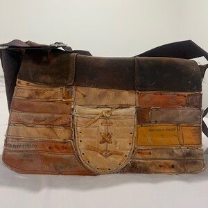 Rustic Leather Patchwork Shoulder Bag